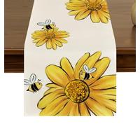 Summer Bee Sunflower White Table Runner 13 x 72 Inch Seasonal Spring Home Indoor Party Kitchen Dining Outdoor Table Decoration ZQ24