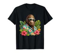Summer Bigfoot in Hawaiian Floral Tropical Jungle T-Shirt