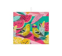 Summer Bird Dish Drying Mats For Kitchen Counter, Colorful Tropical Absorbent Dish Drainer Rack Mat, Fun Microfiber Drying Pad For Kitchen Counter Coffee Bar Protector 16x18 Inch