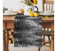 Summer Black Table Runner 13x108 Inches Long White Pine Trees Forest Cotton Linen Table Runner Burlap Style for Dinner Table Party Decor Tabletop Decorations