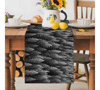 Summer Black Table Runner 13x108 Inches Long White Pine Trees Forest Cotton Linen Table Runner Burlap Style for Dinner Table Party Decor Tabletop Decorations