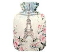 Summer Blossom Flower Eiffel Tower Water Bottle for hot Water with Soft Cover, 1L hot compresses for The Body for Sore Muscle,Sore Muscle,Bolsa para agua Caliente para Dolor