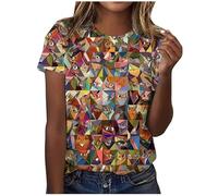 Summer Blouse for Women UK Casual Short Sleeve Crewneck Tunic Tops Funny Cute Cat Print T Shirts Dressy Trendy Plus Size Tshirts Comfy Loose Fit Tee Going Out Top Ladies Blouses