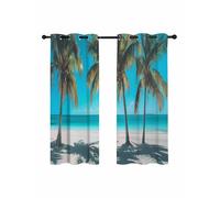 Summer Blue Blackout Curtains for Bedroom Living Room, Beach Palm Trees Sad Sea Horizon Sky 45 In Long Thermal Insulated Room Darkening Drapes Grommet Window Treatments, 42 x 45 In