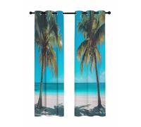 Summer Blue Blackout Curtains for Bedroom Living Room, Beach Palm Trees Sad Sea Horizon Sky 63 In Long Thermal Insulated Room Darkening Drapes Grommet Window Treatments, 42 x 63 In