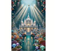 Summer blue ocean underwater photography background cloth - theme grand palace and rainbow fish coral reef 350x240CM