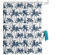 Summer Blue Palms Shower Curtain for Bathroom, Nautical Coastal Boho Beach Watercolor Dark Blue Tree Waterproof Cloth Fabric Bathroom Accessories Set with 12 Rust Proof Plastic Hooks, 72” x 84”