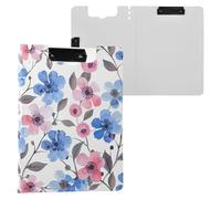 Summer Blue Pink Flowers White Folding Clipboard Double Metal Clips Pen Holder Clip Board with Cover Clipboard Binder Office Business