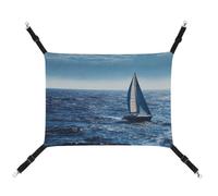 Summer Blue Sea Sailboat Printed Pet Hammock for Cage Hanging Pet Hammock Bed with Metal Hooks for Guinea Pigs, Hamsters, Gerbils, Kittens, Cat Cages
