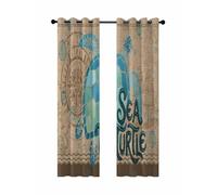 Summer Blue Sea Turtle Blackout Curtains for Bedroom Living Room, Nautical Vintage Ocean Wave Compass Linen 90 In Long Thermal Insulated Room Darkening Drapes Grommet Window Treatments, 52 x 90 In