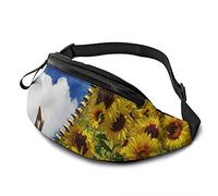 Summer Blue Sky Sunflower Adjustable Fanny Pack Waist Bags with Headphone Hole for Sports Workout Traveling Running