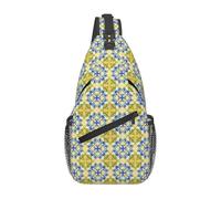 Summer,Blue Tiles,Mosaic,Sicilian Style Chest Bag Men Sling Crossbody Backpack Chest Bag Traveling Hiking Daypack Shoulder Bag