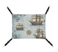 Summer Boat Map Printed Pet Hammock for Cage Hanging Pet Hammock Bed with Metal Hooks for Guinea Pigs, Hamsters, Gerbils, Kittens, Cat Cages