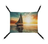 Summer Boat on The Ocean Printed Pet Hammock for Cage Hanging Pet Hammock Bed with Metal Hooks for Guinea Pigs, Hamsters, Gerbils, Kittens, Cat Cages
