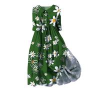Summer Boho Dresses for Women UK Elegant Vintage Art Floral Print Midi Short Sleeve Plus Size Loose Dress Lapel Scoop Neck Button up Swing Womens Dresses Bohemian Beach Vacation Maxi Dress, Size 8-18