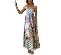 Summer Boho Dresses for Women UK,Halter Neck Maxi Floral A Line Wedding Guest Elegant Swing Dress for Beach Party Birthday Holiday Travel Going Out Watermelon Red
