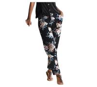 Summer Boho Style Floral Print Pants Women Retro Pull Rope Loose Waist Harem Pants Hip Hop Style Beach UK Women's Linen Blend Stretch Lounge Trousers Pockets, Baggy Hippie (B6, XXL)