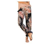 Summer Boho Style Floral Print Pants Women Retro Pull Rope Loose Waist Harem Pants Hip Hop Style Beach UK Women's Linen Blend Stretch Lounge Trousers Pockets, Baggy Hippie (D1, S)