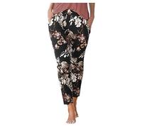 Summer Boho Style Floral Print Pants Women Retro Pull Rope Loose Waist Harem Pants Hip Hop Style Beach UK Women's Linen Blend Stretch Lounge Trousers Pockets, Baggy Hippie (B7, XXL)