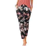 Summer Boho Style Floral Print Pants Women Retro Pull Rope Loose Waist Harem Pants Hip Hop Style Beach UK Women's Linen Blend Stretch Lounge Trousers Pockets, Baggy Hippie (B5, S)