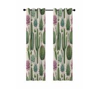 Summer Botanical Blackout Curtains for Bedroom Living Room, Tropical Saguaro Opuntia Green Cactus Farmhouse 90 In Long Thermal Insulated Room Darkening Drapes Grommet Window Treatments, 52 x 90 In