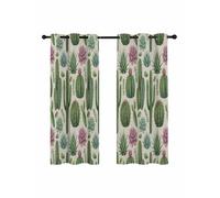 Summer Botanical Blackout Curtains for Bedroom Living Room, Tropical Saguaro Opuntia Green Cactus Farmhouse 45 In Long Thermal Insulated Room Darkening Drapes Grommet Window Treatments, 52 x 45 In