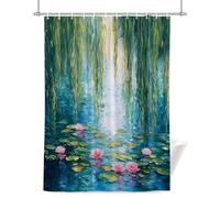 Summer Botanical Shower Curtain for Bathroom, Zen Art Water Lilies Pond Weeping Willow Waterproof Cloth Fabric Bathroom Accessories Set with 12 Rust Proof Plastic Hooks, 72” x 78”