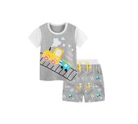 Summer Boy 2026 Short T-Shirt Two Piece Casual Train Print Breathable Cotton Toddler Set (Light Gray, 3-4 Years)