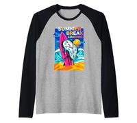 Summer Break Loading Melting Clock Pink Surfboard Retro Raglan Baseball Tee