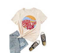 Summer Breastfeeding Shirts for Women Friendly Zipper Nursing Tops Casual Maternity Tees Here Comes The Sun Vacation Shirt, Cream, XL