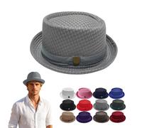 Summer Breathable Mesh Pork Pie Hat for Men and Women, Vintage Bowler Cap, Vintage Gentleman Band Cap Beach Outdoor Travel Party Classic Jazz Bowler Hats Grey