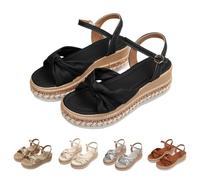 Summer Buckle Bow Sandals For Women, Womens Open Toe Wedge Sandals with Bow Decor Soft Lightweight Walking Shoes Adjustable Strap Open Toe Slippers For Dressy Work Date Wedding Party