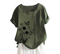 Summer Butterfly Print T-Shirt Women Clothing Oversize Tops Plus Size Button Down T-Shirt Short Sleeve Shirts Blouse Wrap Shirt Women, Green, S