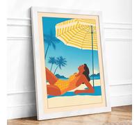 Summer by the Shore Coastal Framed Wall Art Print A4 White