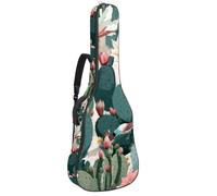 Summer Cactus Succulents Flowers and Birds Guitar Bag, Padded Acoustic Guitar Case Backpack with Adjustable Shoulder Strap Pockets