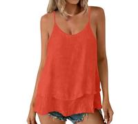 Summer Camisoles Vest Plus Size for Women Sleeveless Slub Cotton Tops Comfortable Crew Neck Cami Blouse Loose Breathable Shirts Solid Color Camisole Shirts Beach Vacation Vests Orange