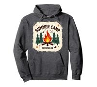 Summer Camp Counselor Adventure Campfire Forest Pullover Hoodie, Adult Unisex, Dark Heather Grey, S