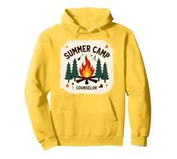 Summer Camp Counselor Adventure Campfire Forest Pullover Hoodie, Adult Unisex, Lemon, XL