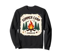 Summer Camp Counselor Adventure Campfire Forest Sweatshirt, Adult Unisex, Black, M