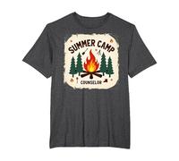 Summer Camp Counselor Adventure Campfire Forest T-Shirt, Men's Big and Tall, Dark Heather Grey, 5X Tall