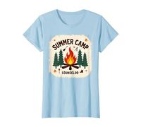 Summer Camp Counselor Adventure Campfire Forest T-Shirt, Women, Baby Blue, XL