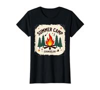 Summer Camp Counselor Adventure Campfire Forest T-Shirt, Women, Black, 3XL
