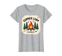 Summer Camp Counselor Adventure Campfire Forest T-Shirt, Women, Heather Grey, 3XL