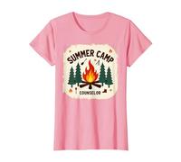 Summer Camp Counselor Adventure Campfire Forest T-Shirt, Women, Pink, M