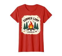 Summer Camp Counselor Adventure Campfire Forest T-Shirt, Women, Red, XXL