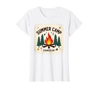 Summer Camp Counselor Adventure Campfire Forest T-Shirt, Women, White, 3XL