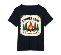 Summer Camp Counselor Adventure Campfire Forest T-Shirt, Women's Plus, Black, 6X