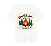 Summer Camp Counselor Adventure Campfire Forest T-Shirt, Women's Plus, White, 3X