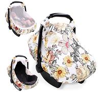 Summer Car Seat Cover for Baby Girl, Floral Infant Carseat Canopy Sun & Bug Cover, Breathable Comfortable, Vintage Flower