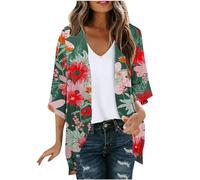 Summer Cardigan for Women UK 3/4 Sleeve Lightweight Kimono Cardigans Open Front Long Cardigan Beach Wear Cover Up Tops Loose Outwear Print Casual Boho Blouse Top Ladies Cardigan Fall Fashion Shirts